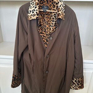 Dennis Basso Brown Coat with Leopard Print Accents